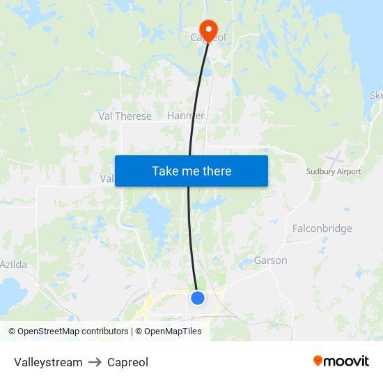 Valleystream to Capreol map