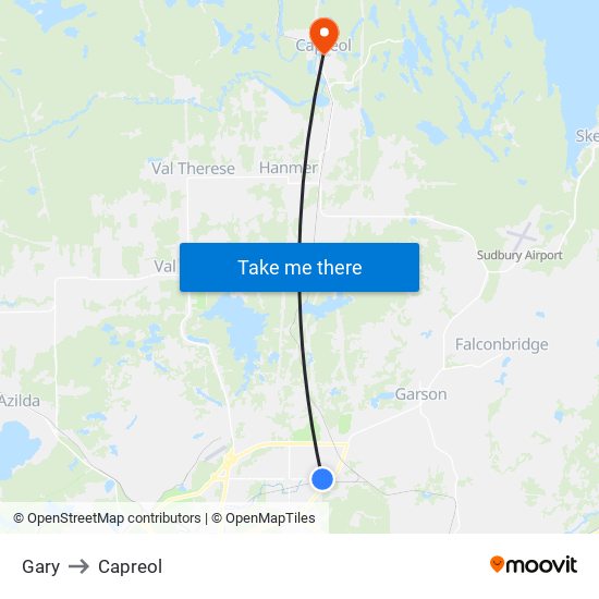 Gary to Capreol map