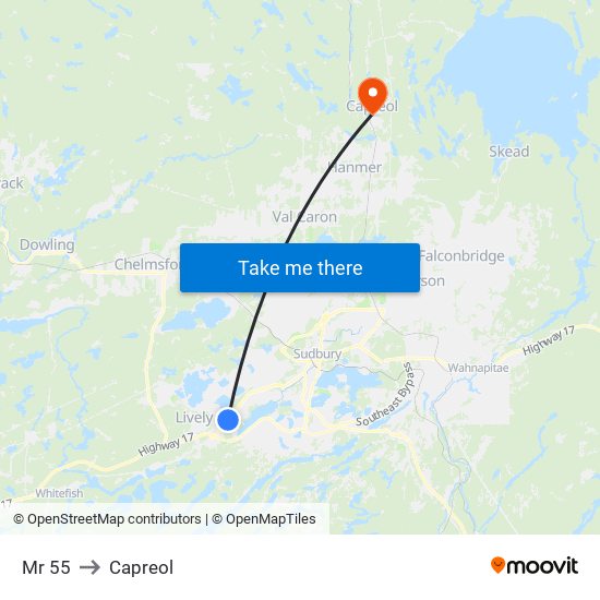 Mr 55 to Capreol map