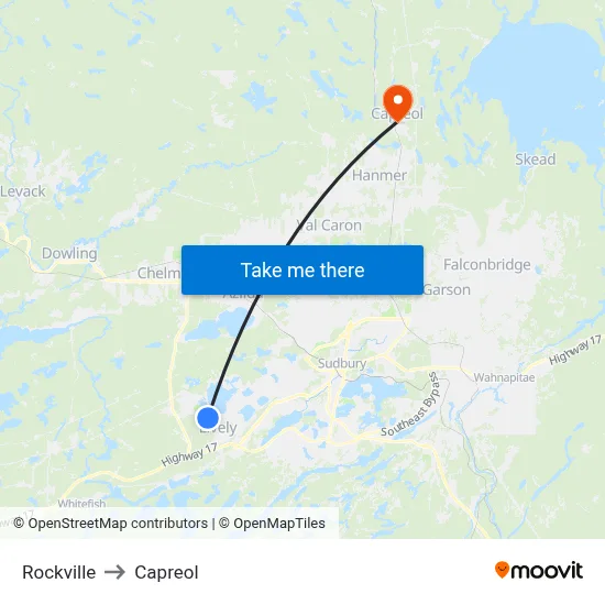 Rockville to Capreol map