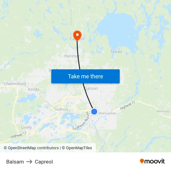 Balsam to Capreol map