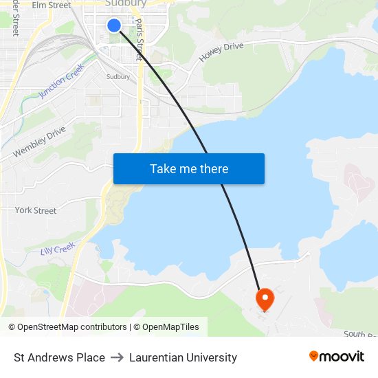 St Andrews Place to Laurentian University map