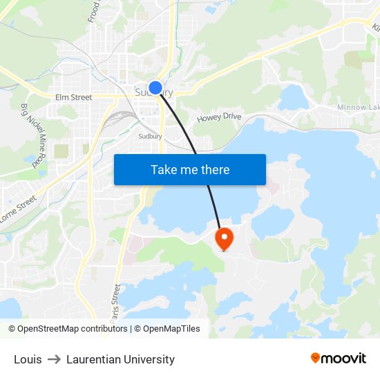 Louis to Laurentian University map