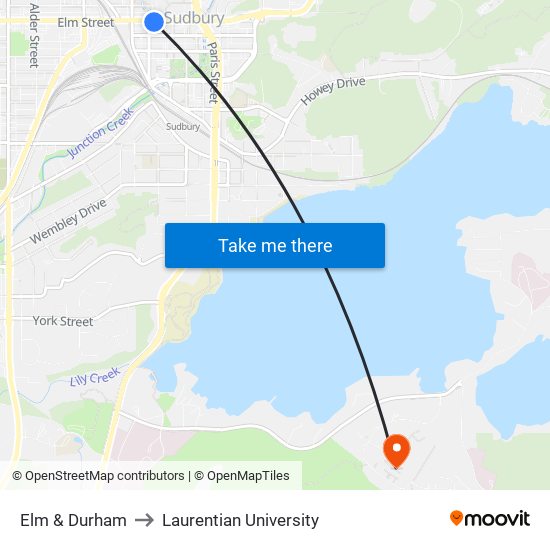 Elm & Durham to Laurentian University map