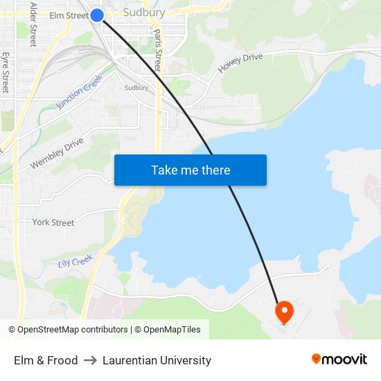 Elm & Frood to Laurentian University map