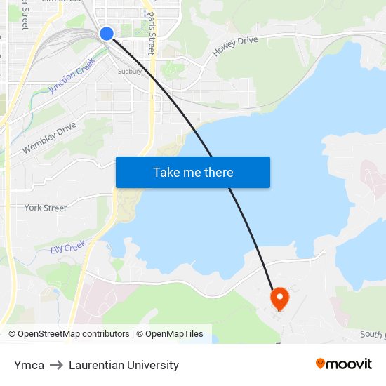 Ymca to Laurentian University map