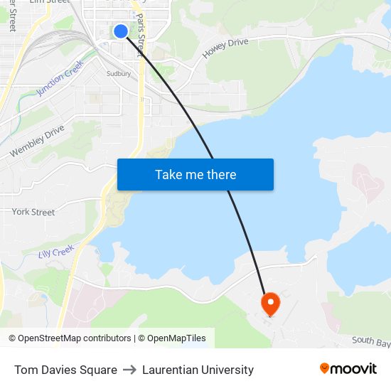 Tom Davies Square to Laurentian University map