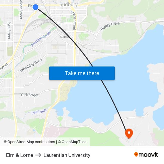 Elm & Lorne to Laurentian University map