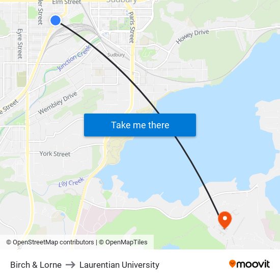 Birch & Lorne to Laurentian University map