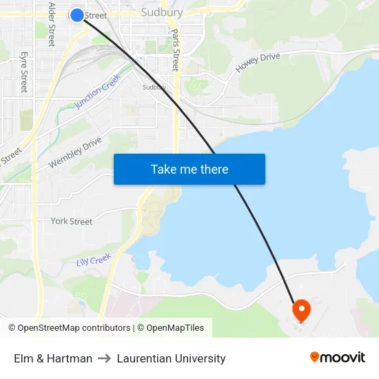 Elm & Hartman to Laurentian University map
