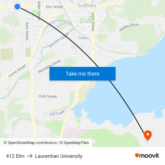412 Elm to Laurentian University map