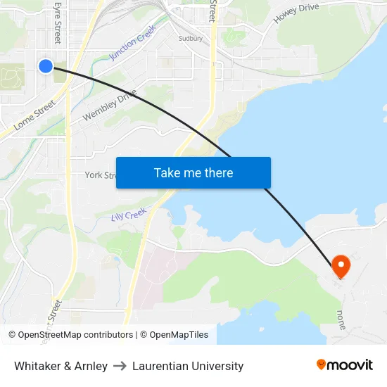 Whitaker & Arnley to Laurentian University map