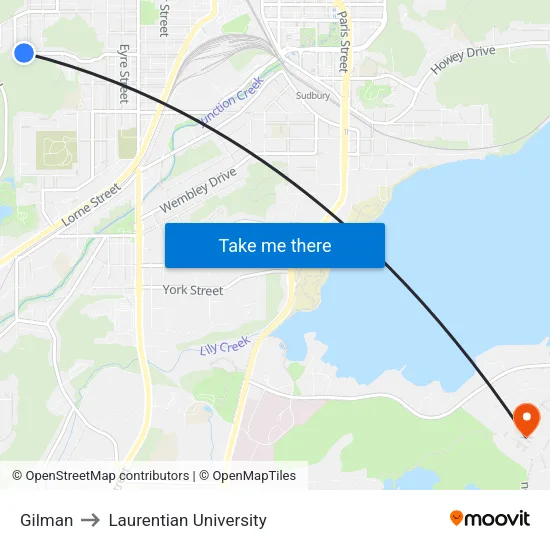Gilman to Laurentian University map