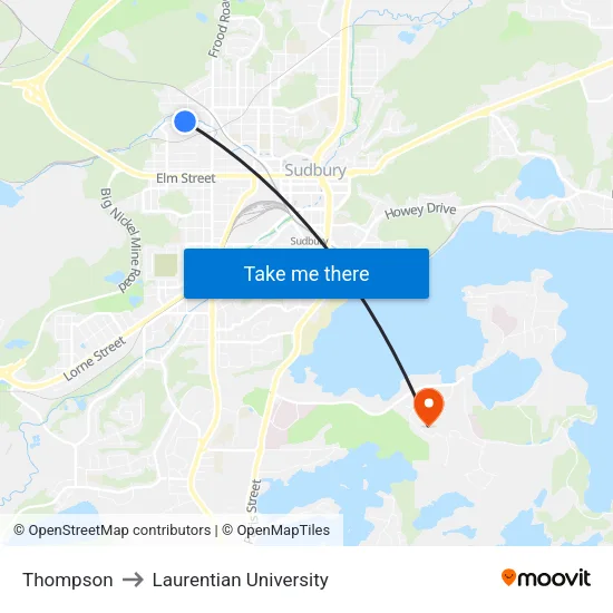 Thompson to Laurentian University map