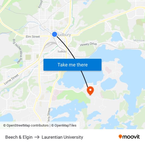 Beech & Elgin to Laurentian University map