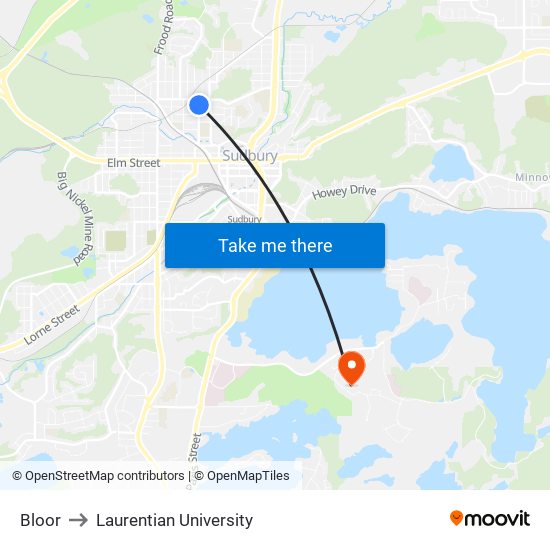 Bloor to Laurentian University map