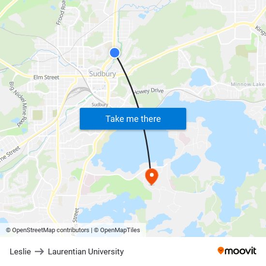Leslie to Laurentian University map
