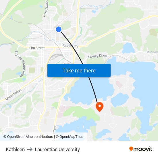 Kathleen to Laurentian University map