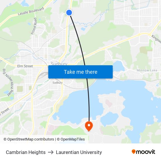 Cambrian Heights to Laurentian University map