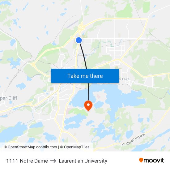 1111 Notre Dame to Laurentian University map