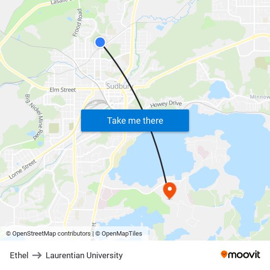 Ethel to Laurentian University map