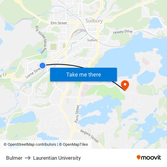 Bulmer to Laurentian University map