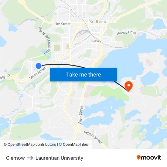 Clemow to Laurentian University map