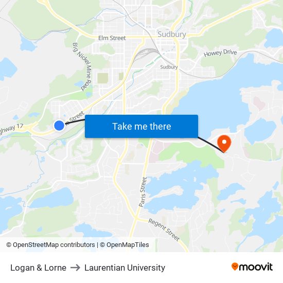 Logan & Lorne to Laurentian University map