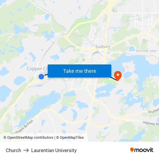 Church to Laurentian University map