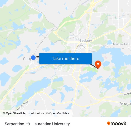 Serpentine to Laurentian University map