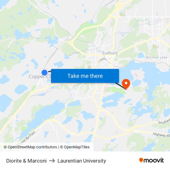 Diorite & Marconi to Laurentian University map