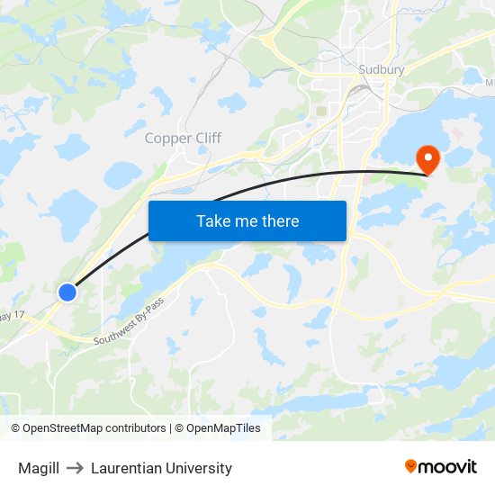 Magill to Laurentian University map