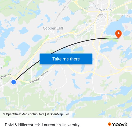 Polvi & Hillcrest to Laurentian University map