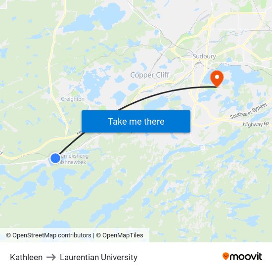 Kathleen to Laurentian University map