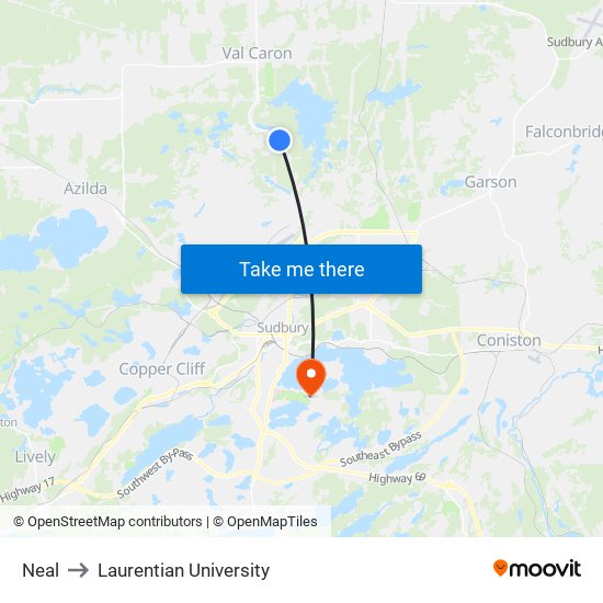 Neal to Laurentian University map