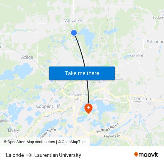 Lalonde to Laurentian University map