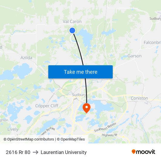 2616 Rr 80 to Laurentian University map