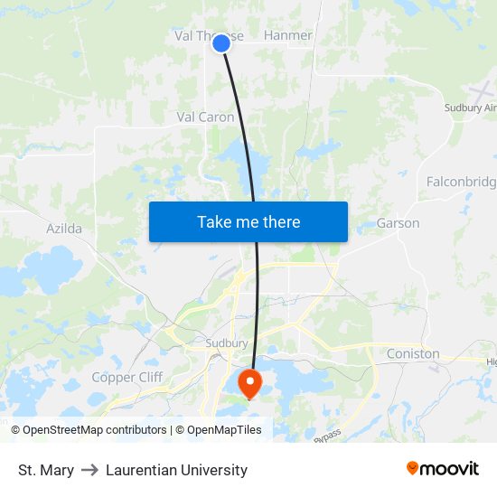 St. Mary to Laurentian University map