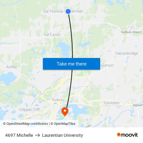 4697 Michelle to Laurentian University map