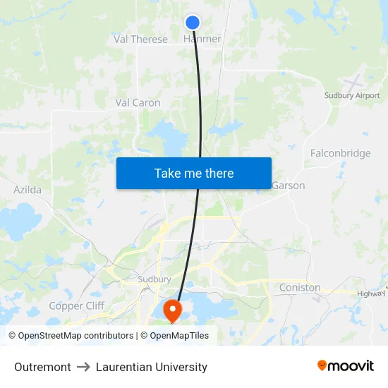 Outremont to Laurentian University map