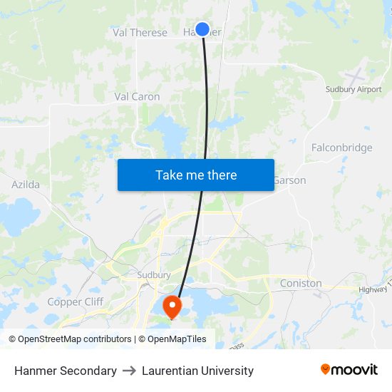 Hanmer Secondary to Laurentian University map