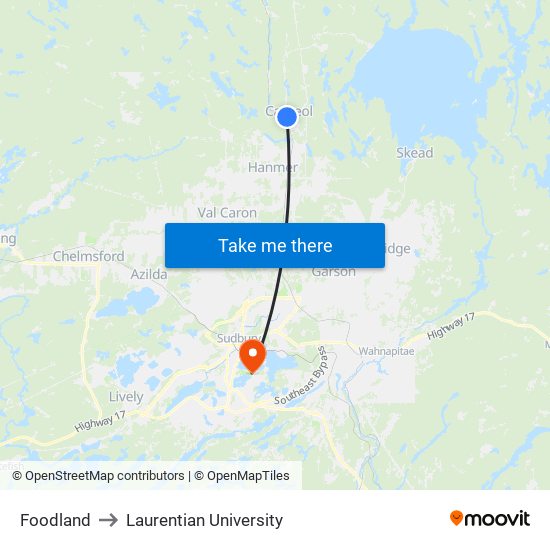 Foodland to Laurentian University map