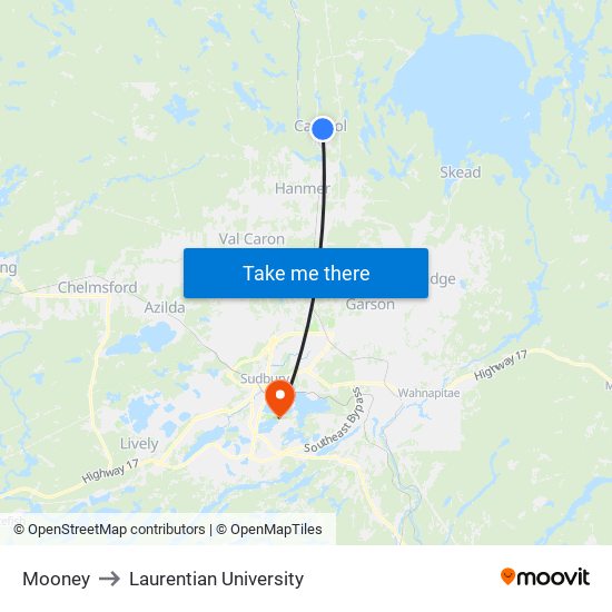 Mooney to Laurentian University map