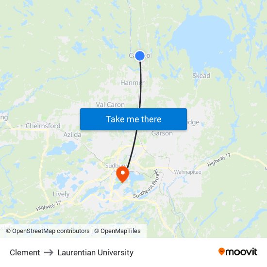 Clement to Laurentian University map