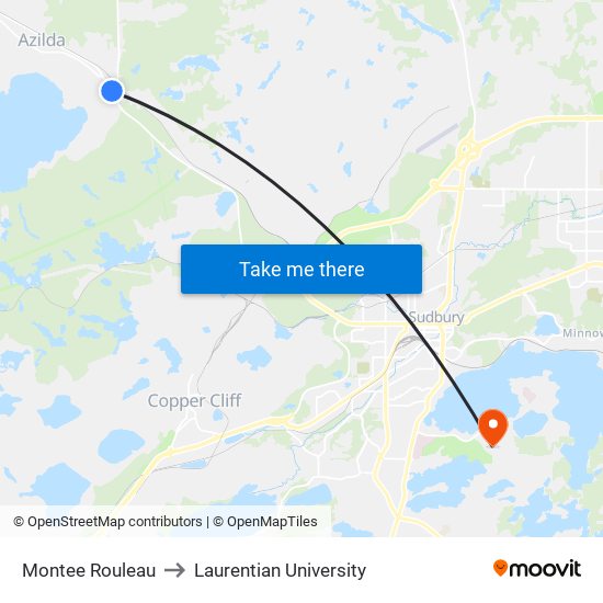 Montee Rouleau to Laurentian University map