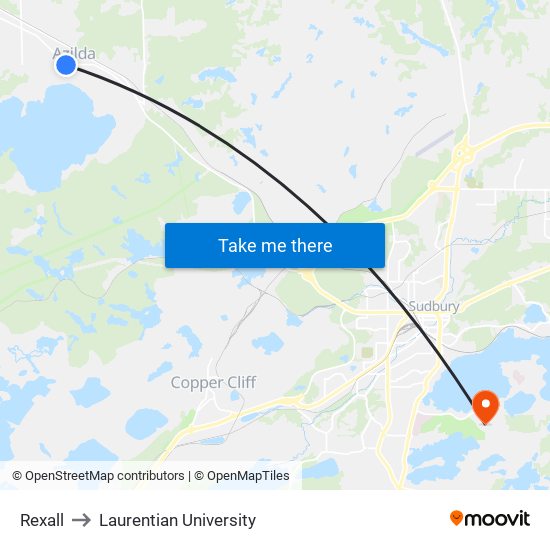 Rexall to Laurentian University map