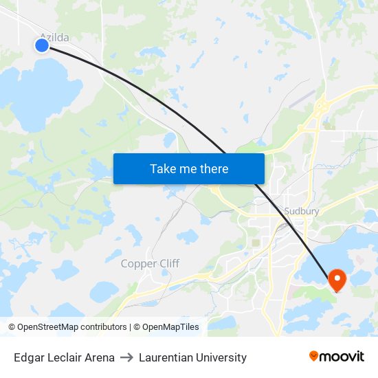 Edgar Leclair Arena to Laurentian University map