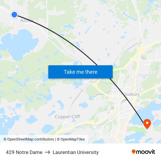 429 Notre Dame to Laurentian University map