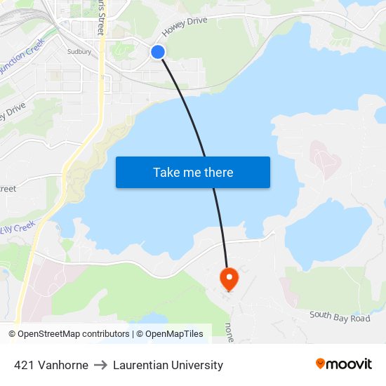 421 Vanhorne to Laurentian University map