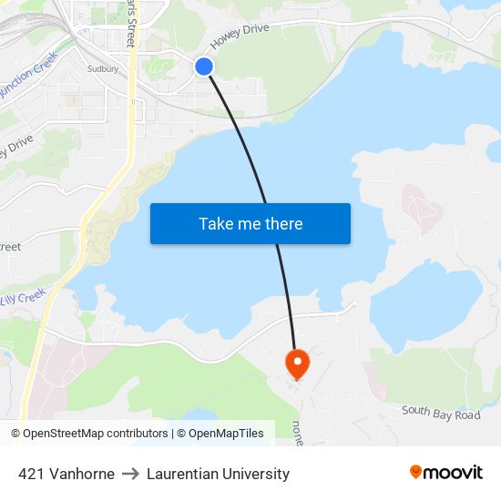 421 Vanhorne to Laurentian University map